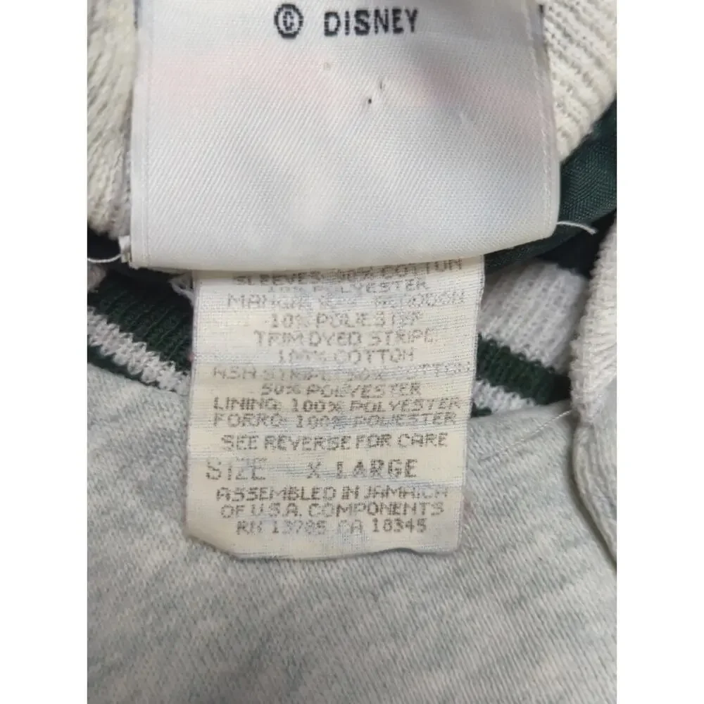 VTG Disney Mickey & Co Varsity Jacket Green White Button Up Spellout Size L